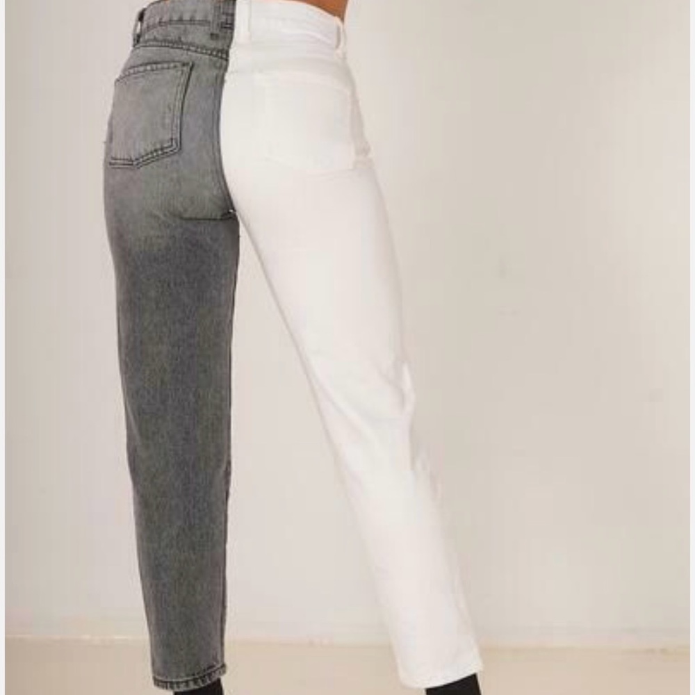 Revice Black And White Colour Block High Rise Button-Fly Mom Jeans NWT